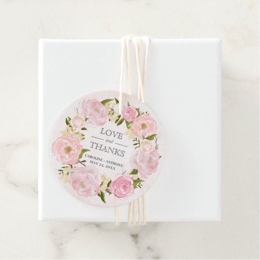 Blush Pink Peony Wreath Weddenschap Bedankt Bedankjes Labels (In situ)