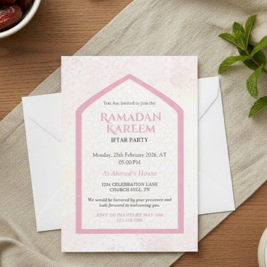 Blush Pink Personalized Ramadan Kareem Iftar  Kaart