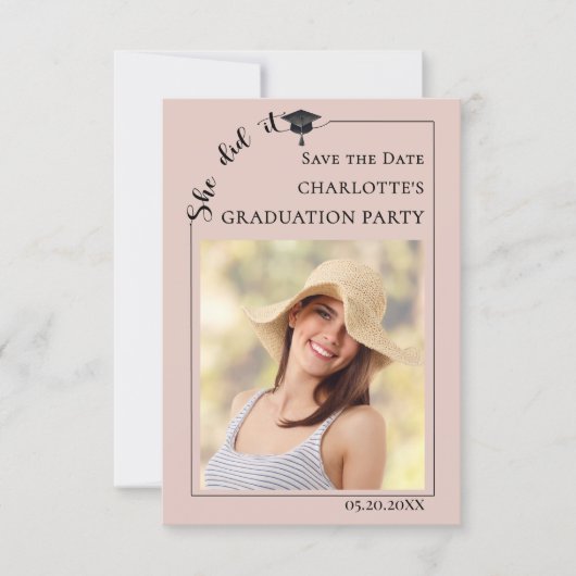 Blush Pink Photo Graduation Party Save the Date (Devant)