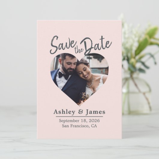 Blush Pink Photo Modern Script Save the Date (Debout devant)