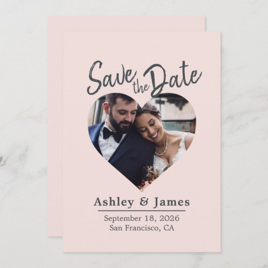 Blush Pink Photo Modern Script Save the Date (Devant / Derrière)
