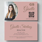Blush Pink Photo Monogram Realtor QR-code Visitekaartje