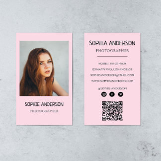 Blush Pink Photographe Photo with QR Code Visitekaartje
