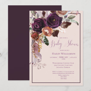 Blush Pink, Plum en Gold Baby shower Kaart