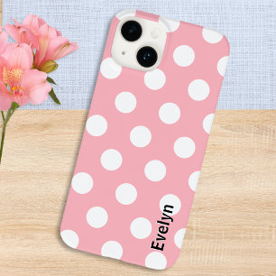 Blush Pink Polka Dots Wit gestippeld patroon Case-Mate iPhone 14 Hoesje