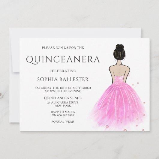  blush Pink Princess Dress Quinceanera Party Kaart (Achterkant)