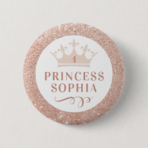 Blush Pink Princess Party Birthday Girl en Favor Ronde Button 5,7 Cm