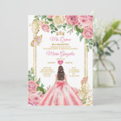 Blush Pink Princess Quinceañera Butterfly Floral Kaart (Staand voorkant)