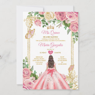 Blush Pink Princess Quinceañera Butterfly Floral Kaart
