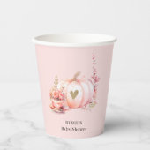 Blush Pink Pumpkin Floral Gold Heart Baby shower Papieren Bekers (Voorkant)