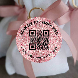 Blush Pink QR-code en aangepaste tekst ronde Stick Ronde Sticker