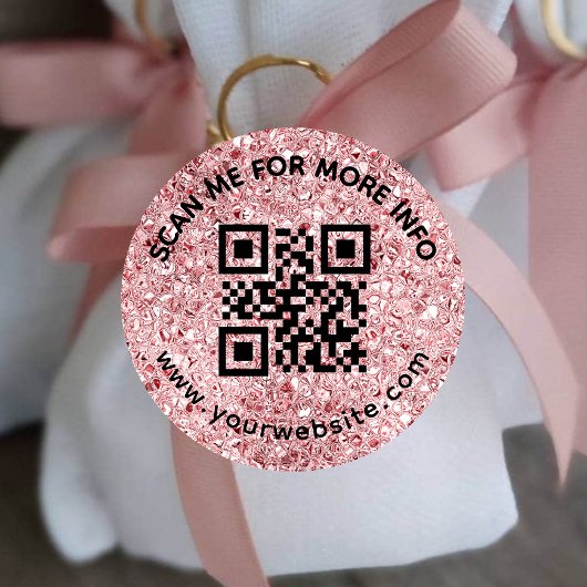 Blush Pink QR-code en aangepaste tekst ronde Stick Ronde Sticker