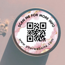 Blush Pink QR-code en aangepaste tekst ronde Stick Ronde Sticker