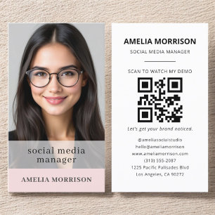 Blush Pink QR Code Foto Minimalist Professional Visitekaartje