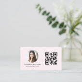 Blush Pink QR Code Foto Monogram Minimalistisch Visitekaartje (Staand voorkant)