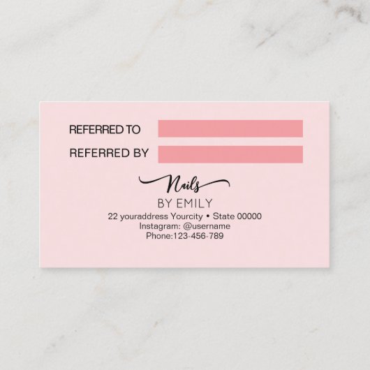 Blush Pink QR Code nagelsalon Referral Kaart (Achterkant)