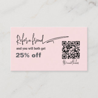 Blush Pink QR Code nagelsalon Referral Kaart
