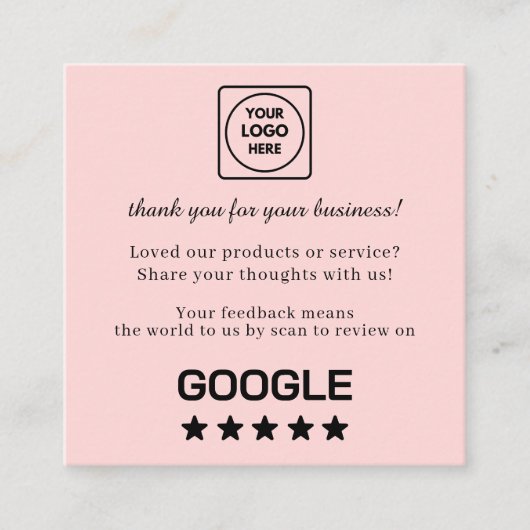 Blush Pink QR | Google Reviews Custom Feedback Vierkante Visitekaartje (Voorkant)