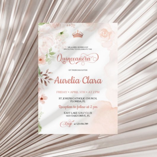 Blush Pink Quinceanera uitnodiging