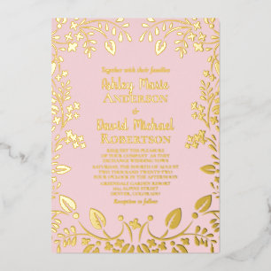 Blush Pink Real Gold Foil Floral Weddenschap Folie Uitnodiging