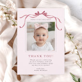 Blush Pink Red Bow Birthday Photo Bedankkaart