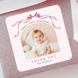 Blush Pink Red Bow Birthday Thank You Vierkante Sticker