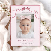 Blush Pink Red Bow Simple Birthday Photo Bedankkaart