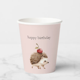 Blush Pink Red Cherry Adorable Hedgehog Birthday Papieren Bekers