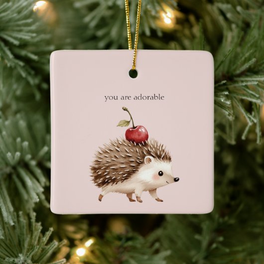 Blush Pink Red Cherry Adorable Hedgehog Keramisch Ornament (Boom)