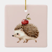 Blush Pink Red Cherry Adorable Hedgehog Keramisch Ornament (Achterkant)
