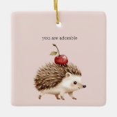 Blush Pink Red Cherry Adorable Hedgehog Keramisch Ornament (Voorkant)