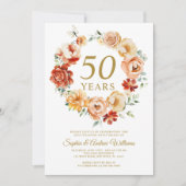 Blush Pink & Red Flowers 50e Jubileum Kaart (Voorkant)