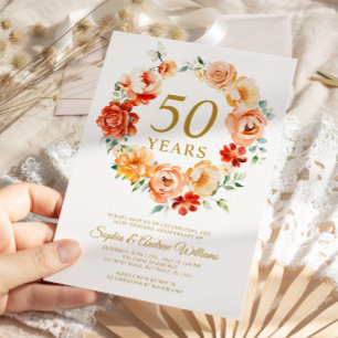 Blush Pink & Red Flowers 50e Jubileum Kaart