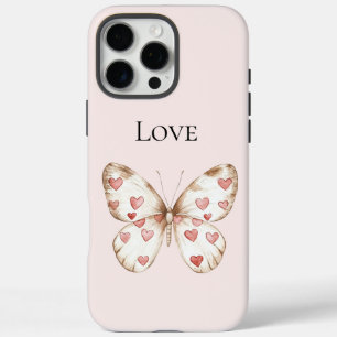 Blush Pink Red Hearts Butterfly Love iPhone 16 Pro Max Hoesje