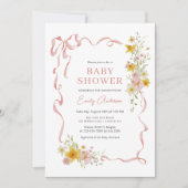 Blush Pink Ribbon Coquette Ribbon Bow Baby shower Kaart (Voorkant)