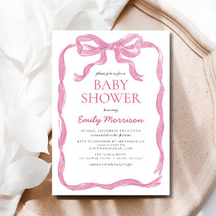 Blush Pink Ribbon Waterverf Bow Girl Baby shower Kaart