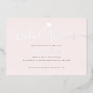 Blush Pink Ring Zilver Vrijgezellenfeest Folie Uitnodiging