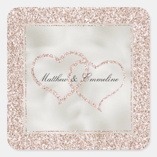 Blush Pink Roos Glitter Hearts Weddenschap Vierkante Sticker (Voorkant)