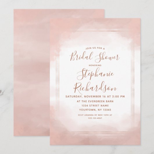 Blush Pink & Roos Gold Bridal Shower Invitation Kaart (Voorkant / Achterkant)