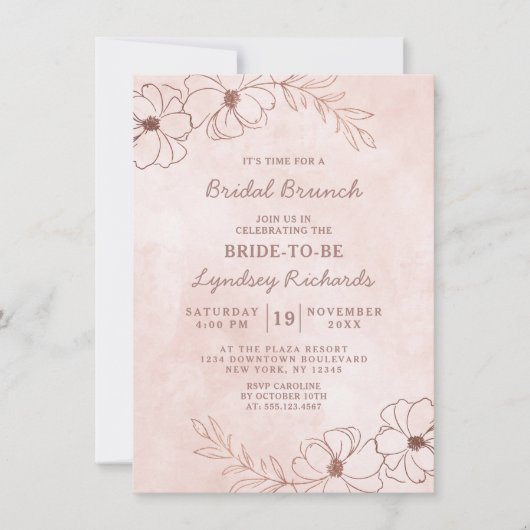 Blush Pink & Roos Gold Foil Bridal Brunch Shower Kaart (Voorkant)