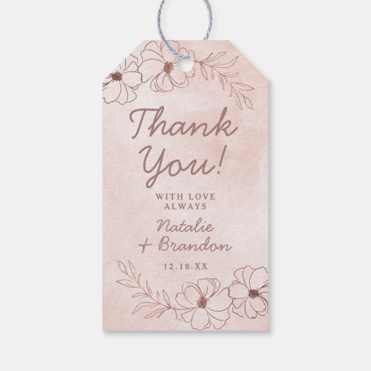 Blush Pink & Roos Gold Foil Bruiloft Dank u Cadeaulabel (Achterkant)