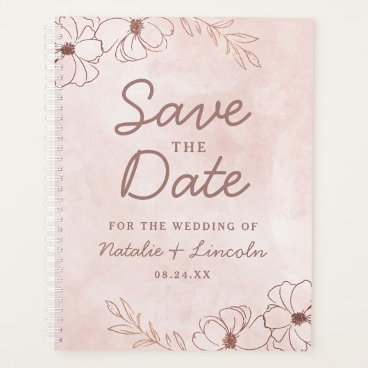 Blush Pink & Roos Gold Foil Save the Date Wedding Planner (Voorkant)