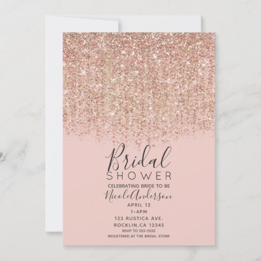 Blush Pink & Roos Gold Glitter Vrijgezellenfeest Kaart (Voorkant)