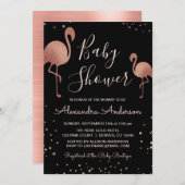Blush Pink - Roos goudfolie Flamingo Baby shower Kaart (Voorkant / Achterkant)