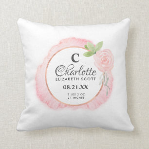 Blush Pink Rose Bloemen Geboortestatus Kussen
