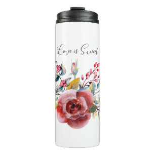 Blush Pink Rose Bloemen Liefde is Zoet Thermosbeker