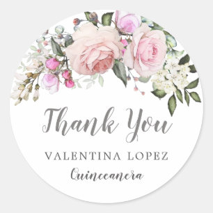 Blush Pink Rose Bloemen Quinceanera Dank u Ronde Sticker