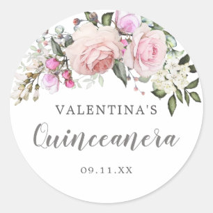 Blush Pink Rose Bloemen Quinceanera Envelope Seal Ronde Sticker