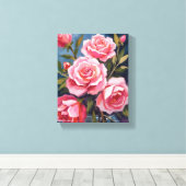 Blush Pink Rose Bouquet Painting Canvas Afdruk (Insitu (Houten vloer))