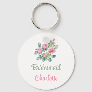 Blush Pink Rose Bruidsmeisje Sleutelhanger